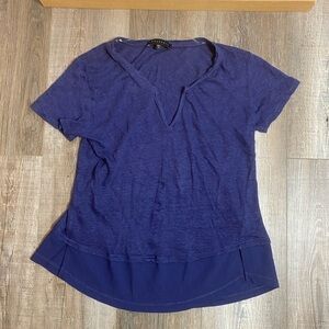 Sanctuary small blue vneck sheer panel trim top